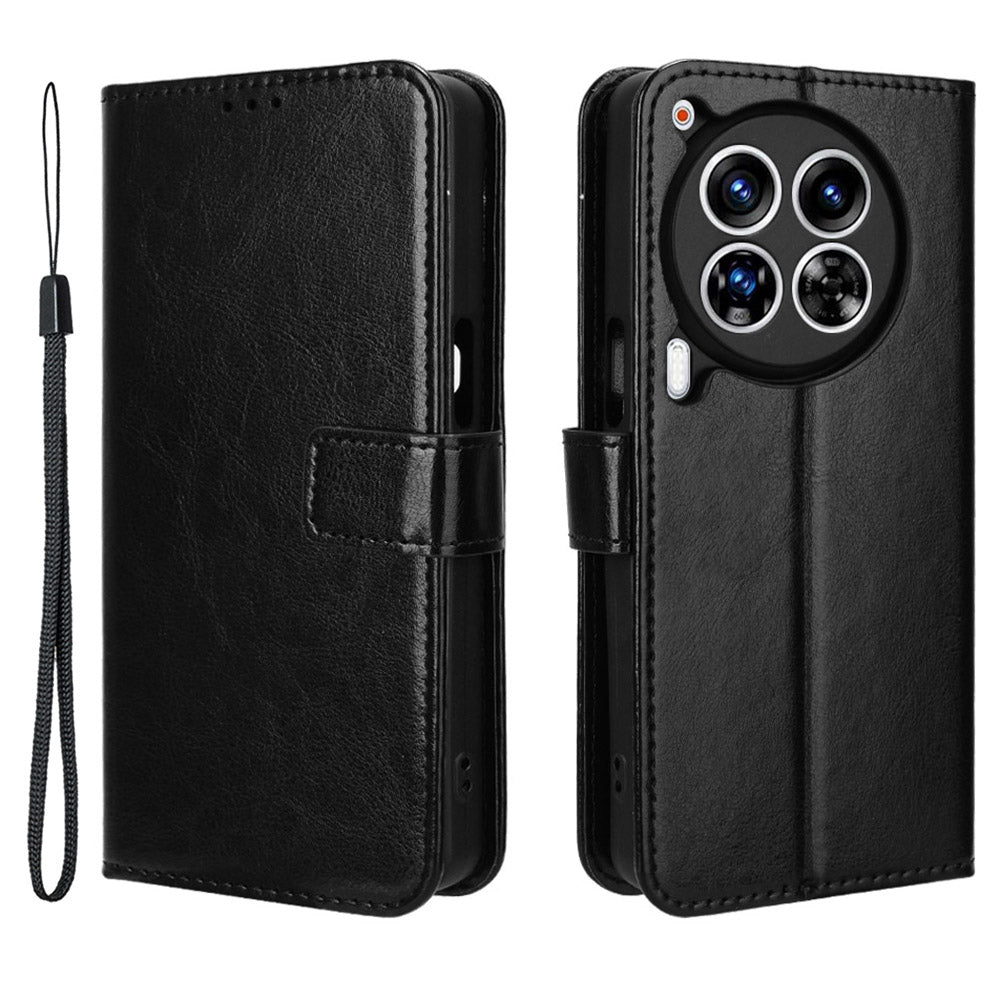 For Transsion Tecno Camon 30 Premier 5G CL9 Case Stand Crazy Horse Texture Cover Wholesale Cell Phone Accessories - Black