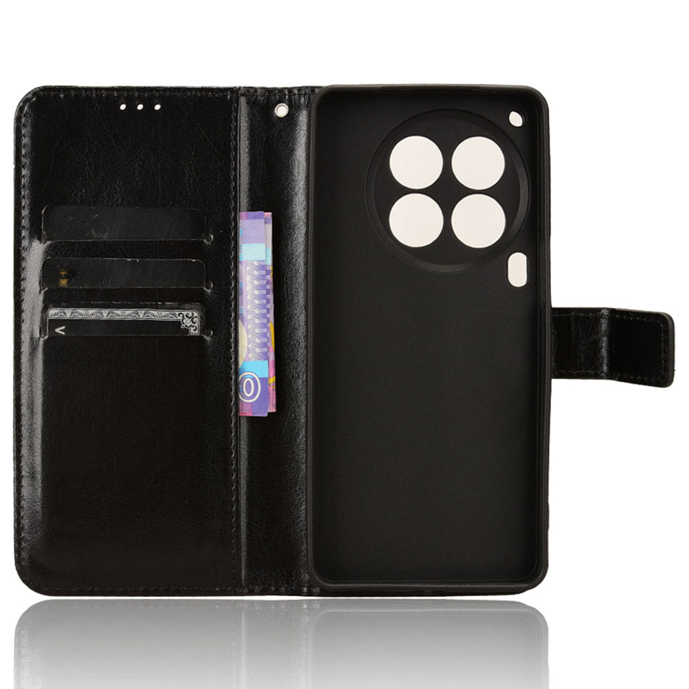 For Transsion Tecno Camon 30 Premier 5G CL9 Case Stand Crazy Horse Texture Cover Wholesale Cell Phone Accessories - Black