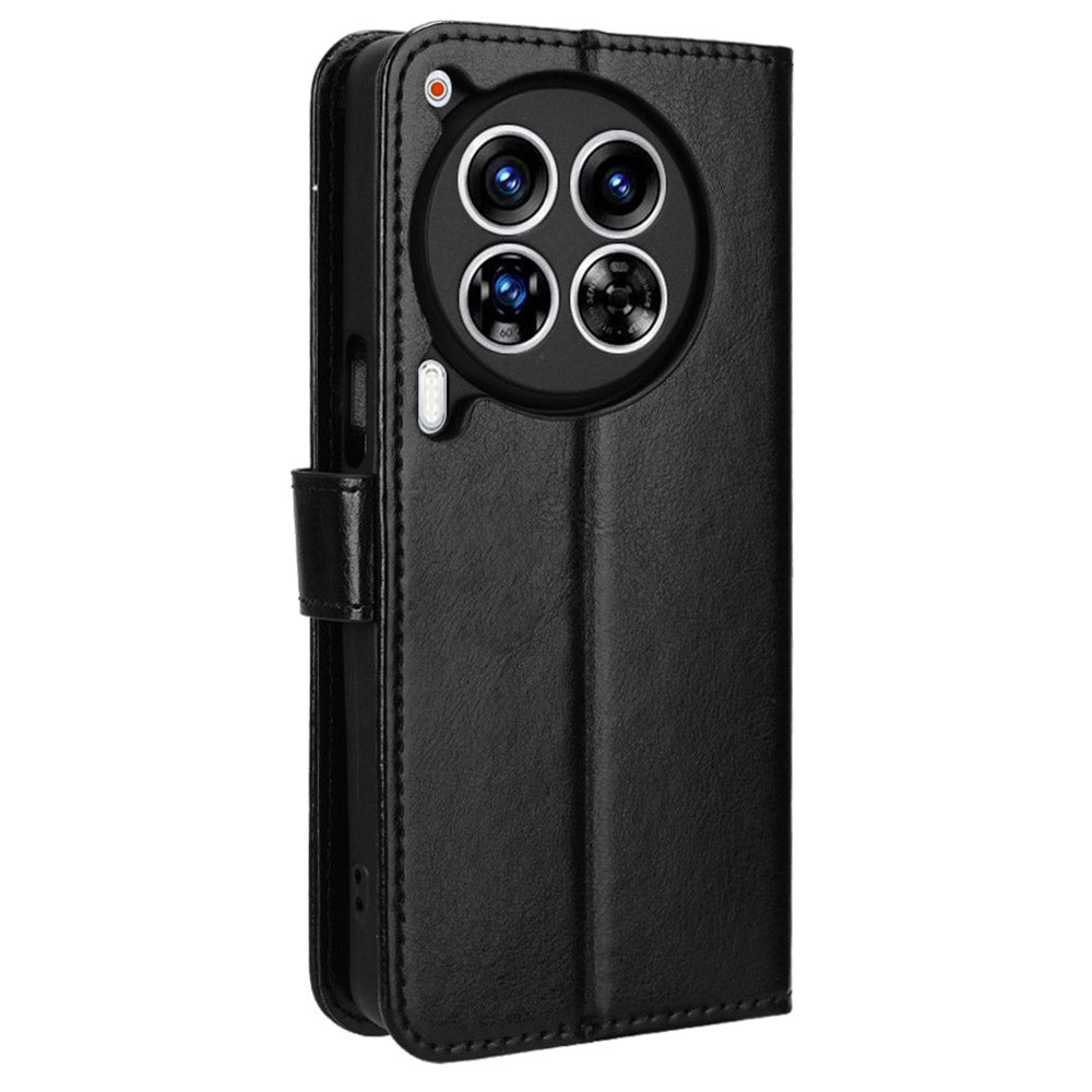 For Transsion Tecno Camon 30 Premier 5G CL9 Case Stand Crazy Horse Texture Cover Wholesale Cell Phone Accessories - Black