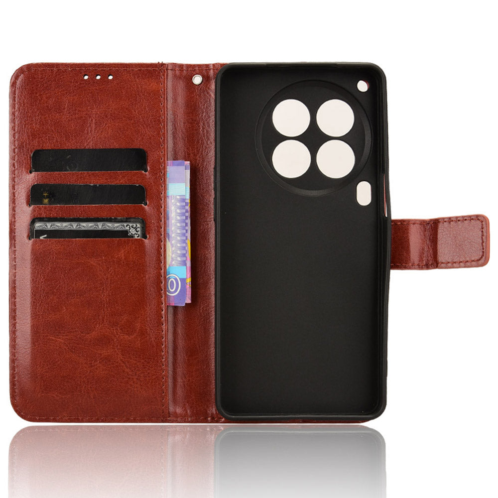 For Transsion Tecno Camon 30 Premier 5G CL9 Case Stand Crazy Horse Texture Cover Wholesale Cell Phone Accessories - Brown