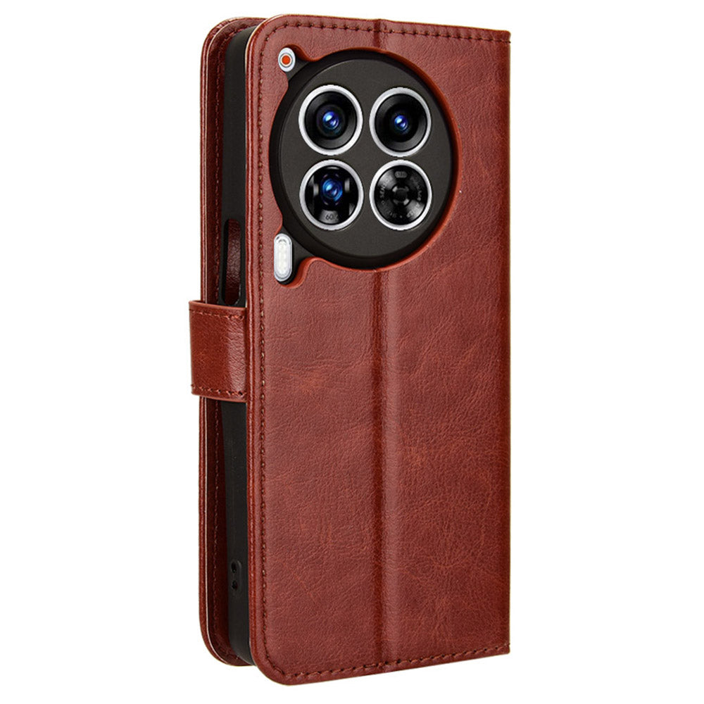 For Transsion Tecno Camon 30 Premier 5G CL9 Case Stand Crazy Horse Texture Cover Wholesale Cell Phone Accessories - Brown