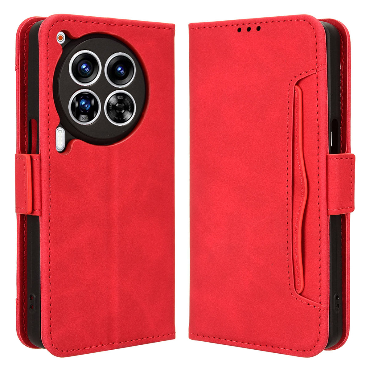 For Transsion Tecno Camon 30 Premier 5G CL9 Case Folio Leather Phone Protector with Multiple Card Slots - Red