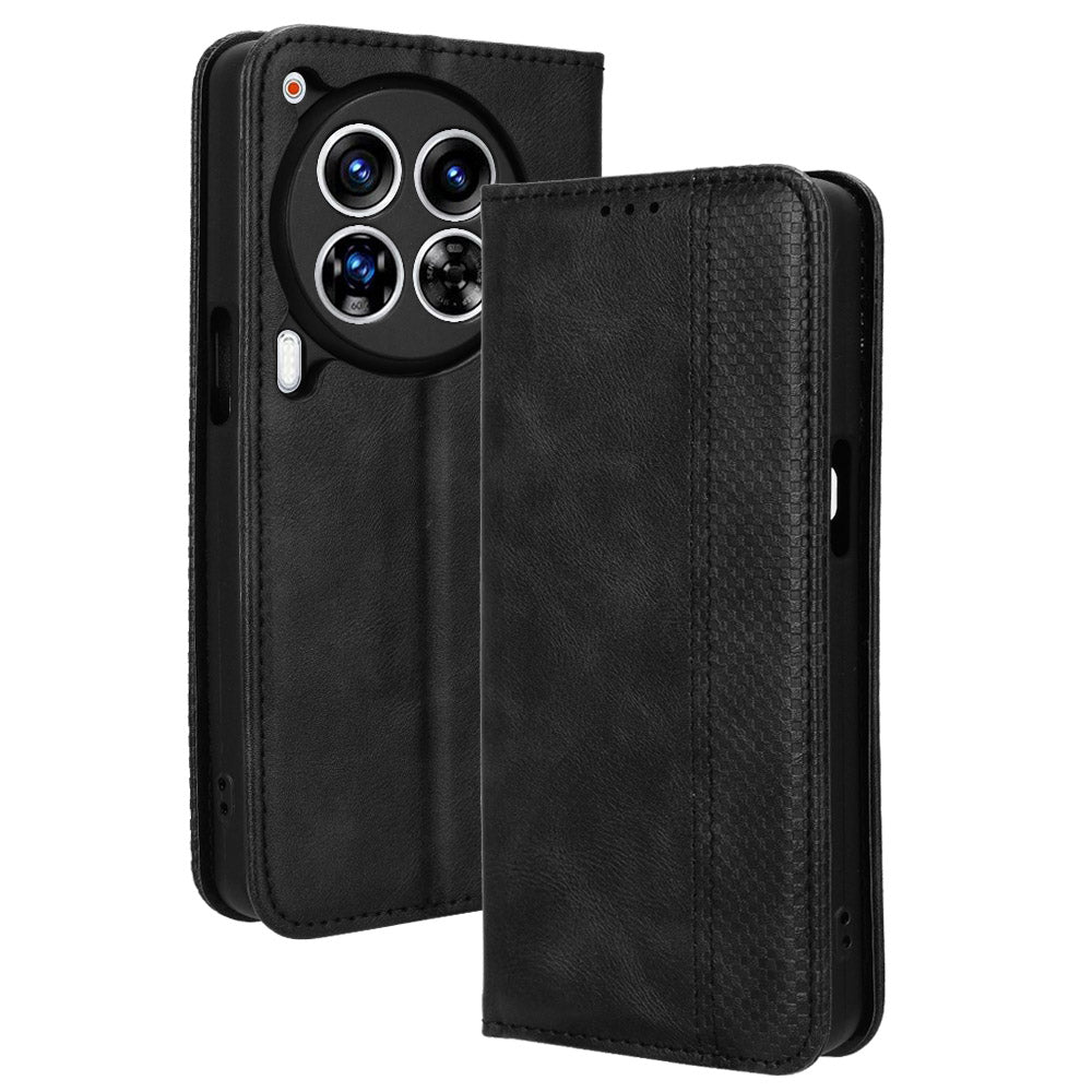 For Transsion Tecno Camon 30 Premier 5G Case Retro Leather Wallet Cover Mobile Accessories Wholesale - Black