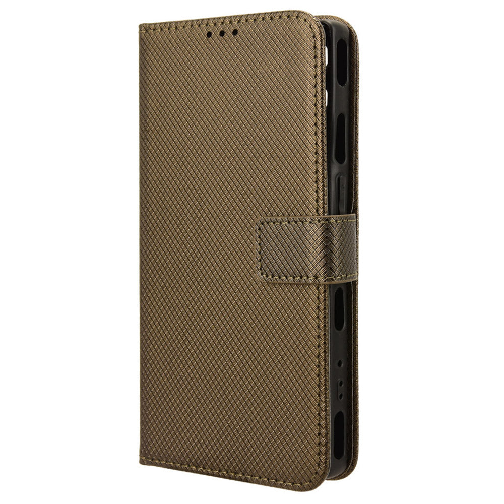 For Realme GT Neo6 SE 5G Magnetic Case Diamond Texture PU Leather Shockproof Phone Cover - Brown