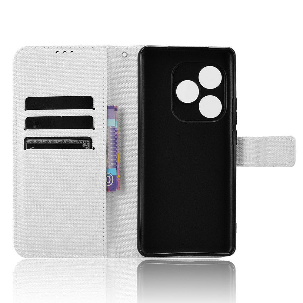 For Realme GT Neo6 SE 5G Magnetic Case Diamond Texture PU Leather Shockproof Phone Cover - White