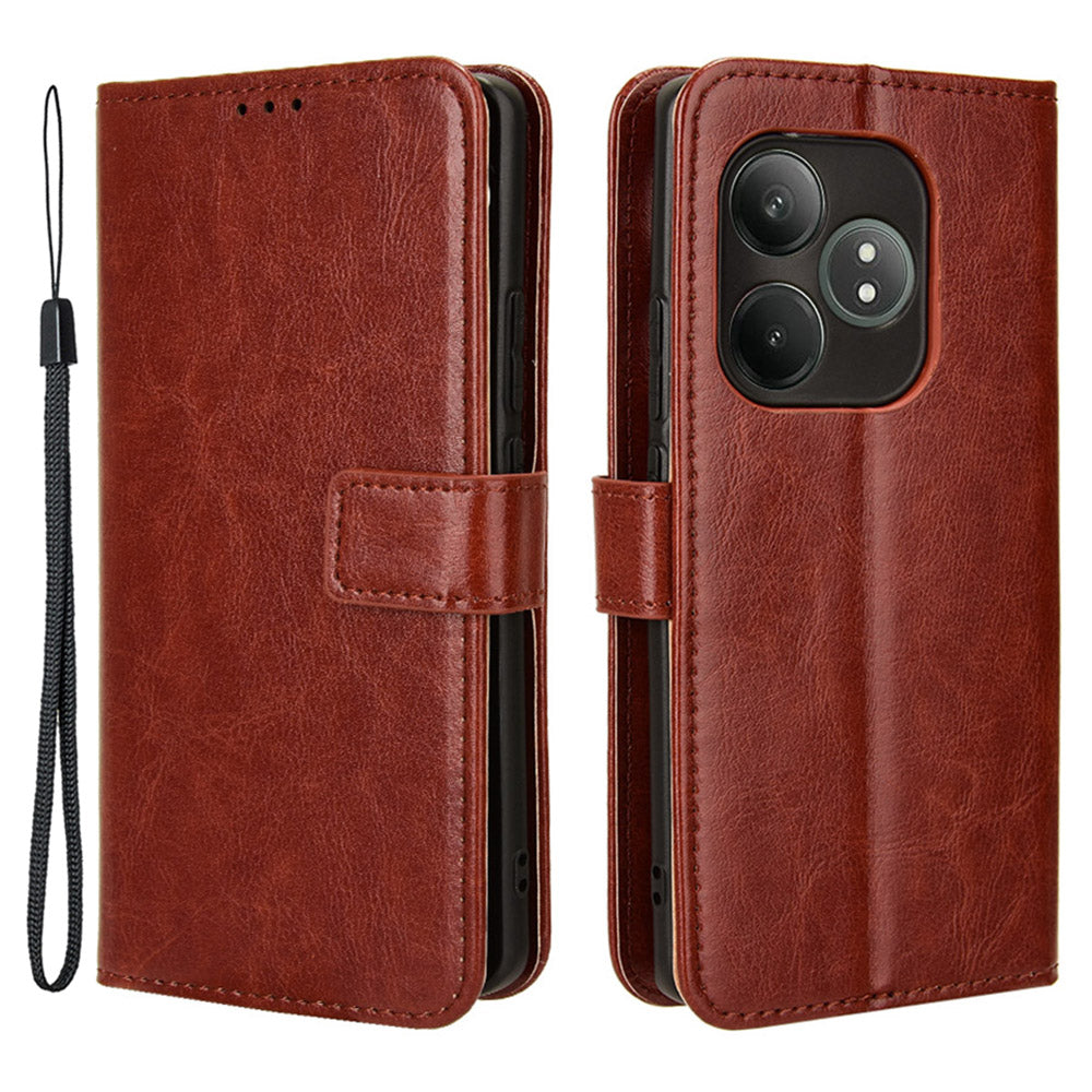 For Realme GT Neo6 SE 5G Case Wallet Crazy Horse Texture Magnetic Phone Cover - Brown
