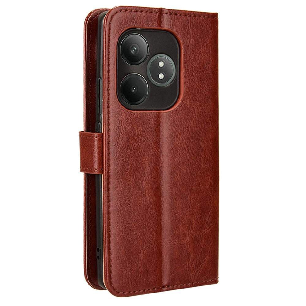 For Realme GT Neo6 SE 5G Case Wallet Crazy Horse Texture Magnetic Phone Cover - Brown