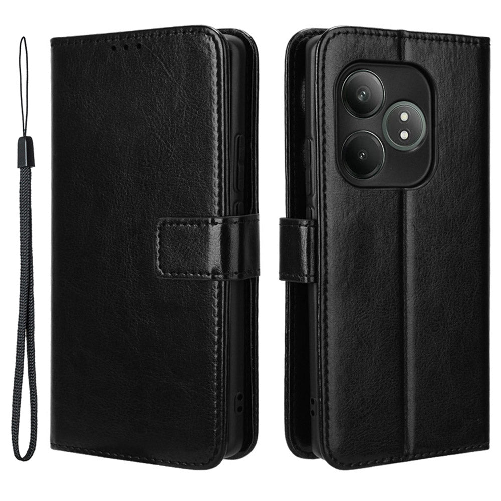 For Realme GT Neo6 SE 5G Case Wallet Crazy Horse Texture Magnetic Phone Cover - Black
