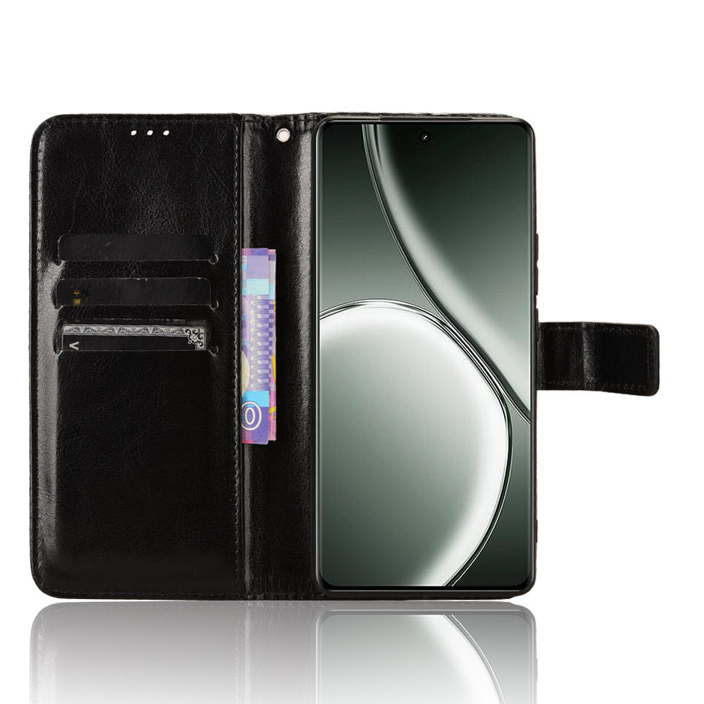 For Realme GT Neo6 SE 5G Case Wallet Crazy Horse Texture Magnetic Phone Cover - Black