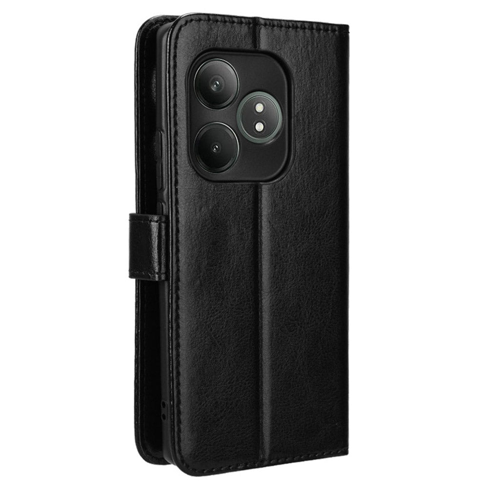 For Realme GT Neo6 SE 5G Case Wallet Crazy Horse Texture Magnetic Phone Cover - Black