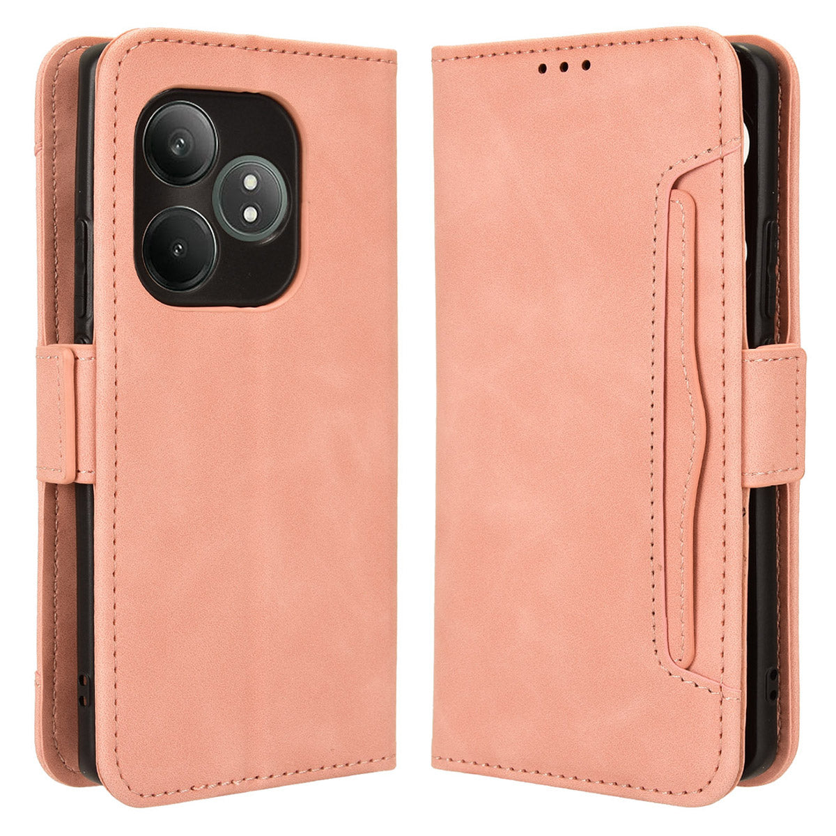 For Realme GT Neo6 SE 5G Phone Cover with Multiple Card Slots Folio Flip Leather Case - Pink