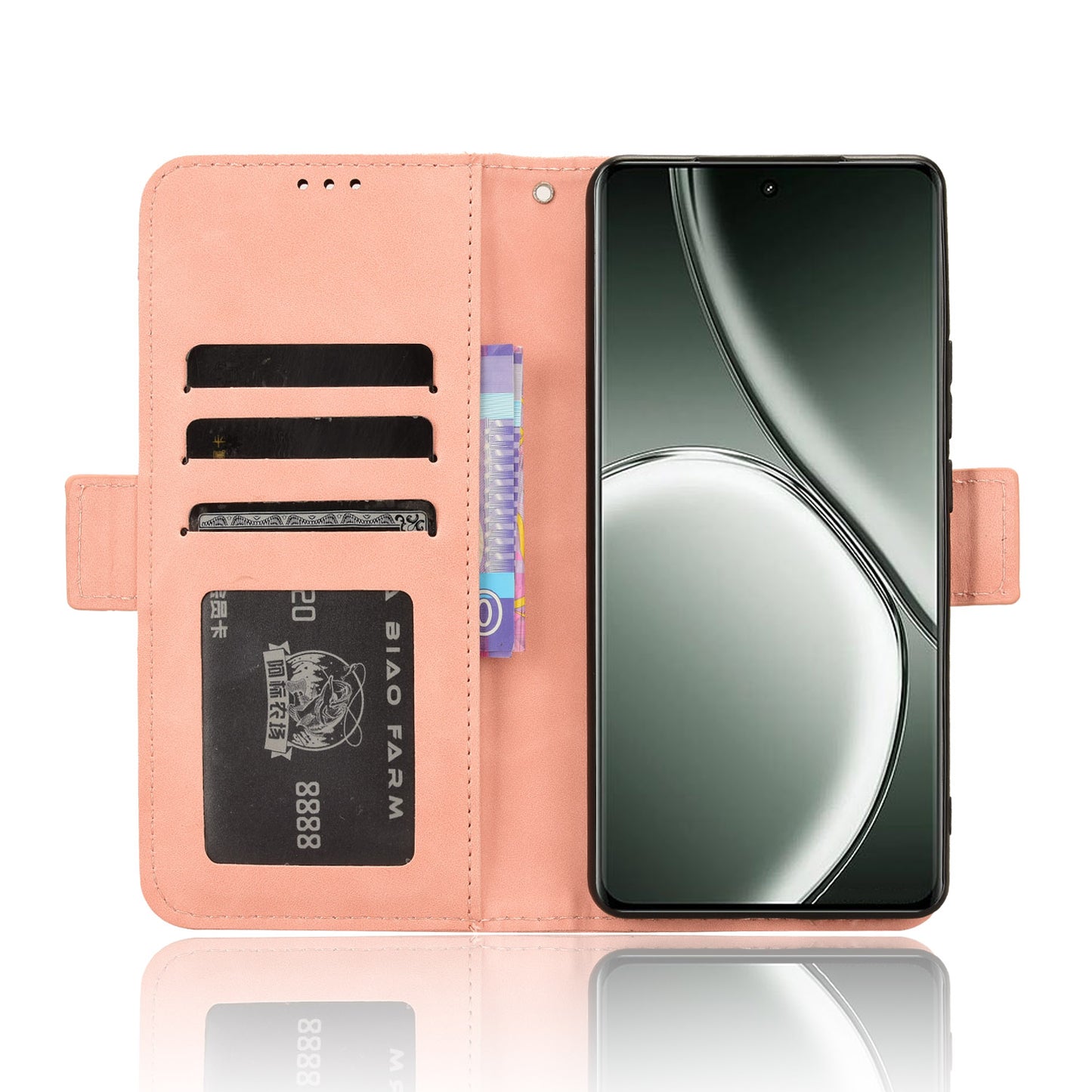 For Realme GT Neo6 SE 5G Phone Cover with Multiple Card Slots Folio Flip Leather Case - Pink