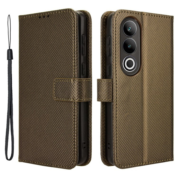 For OnePlus Nord CE4 5G / Oppo K12 Wallet Case Diamond Texture PU Leather Mobile Phone Cover - Brown