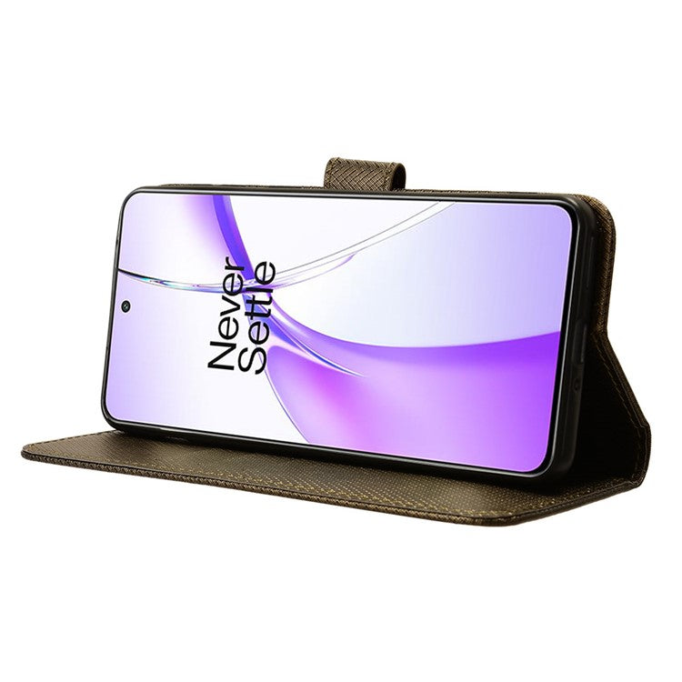 For OnePlus Nord CE4 5G / Oppo K12 Wallet Case Diamond Texture PU Leather Mobile Phone Cover - Brown