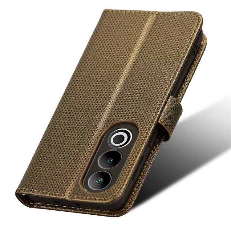 For OnePlus Nord CE4 5G / Oppo K12 Wallet Case Diamond Texture PU Leather Mobile Phone Cover - Brown
