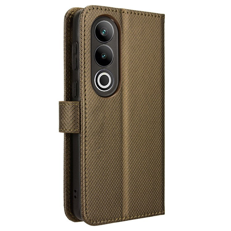 For OnePlus Nord CE4 5G / Oppo K12 Wallet Case Diamond Texture PU Leather Mobile Phone Cover - Brown