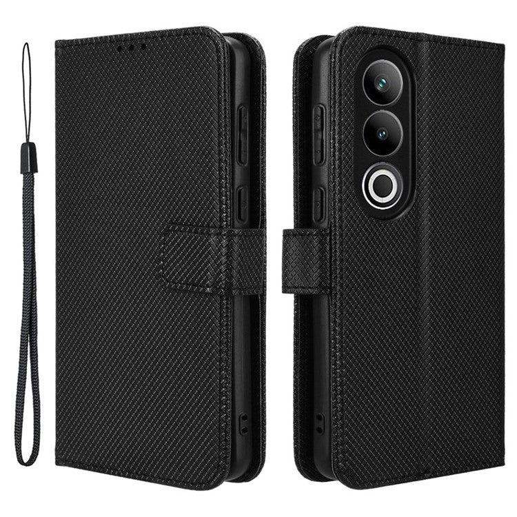 For OnePlus Nord CE4 5G / Oppo K12 Wallet Case Diamond Texture PU Leather Mobile Phone Cover - Black