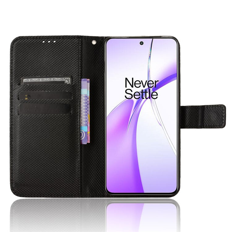For OnePlus Nord CE4 5G / Oppo K12 Wallet Case Diamond Texture PU Leather Mobile Phone Cover - Black