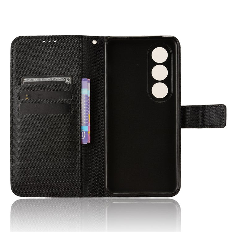 For OnePlus Nord CE4 5G / Oppo K12 Wallet Case Diamond Texture PU Leather Mobile Phone Cover - Black