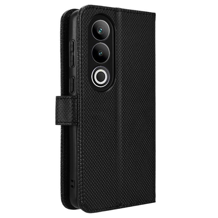 For OnePlus Nord CE4 5G / Oppo K12 Wallet Case Diamond Texture PU Leather Mobile Phone Cover - Black