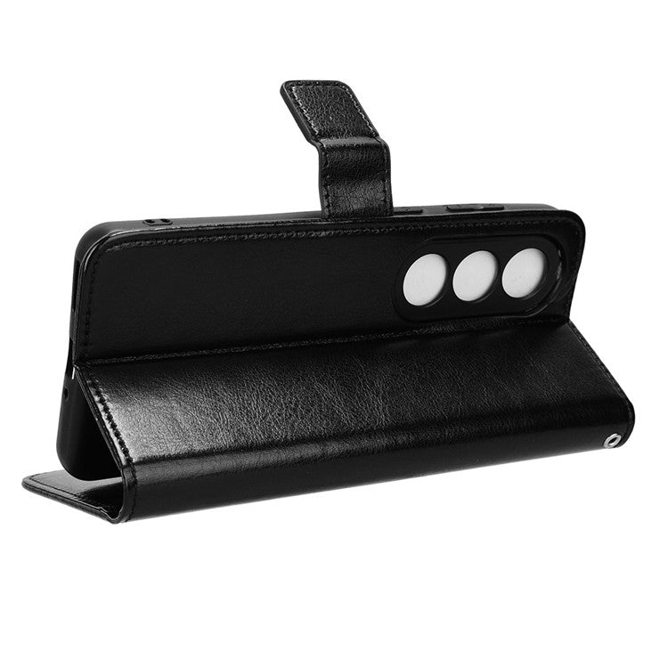 For OnePlus Nord CE4 5G / Oppo K12 Magnetic Phone Case Folio Stand Crazy Horse Texture Cover - Black