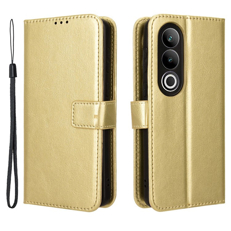 For OnePlus Nord CE4 5G / Oppo K12 Magnetic Phone Case Folio Stand Crazy Horse Texture Cover - Gold