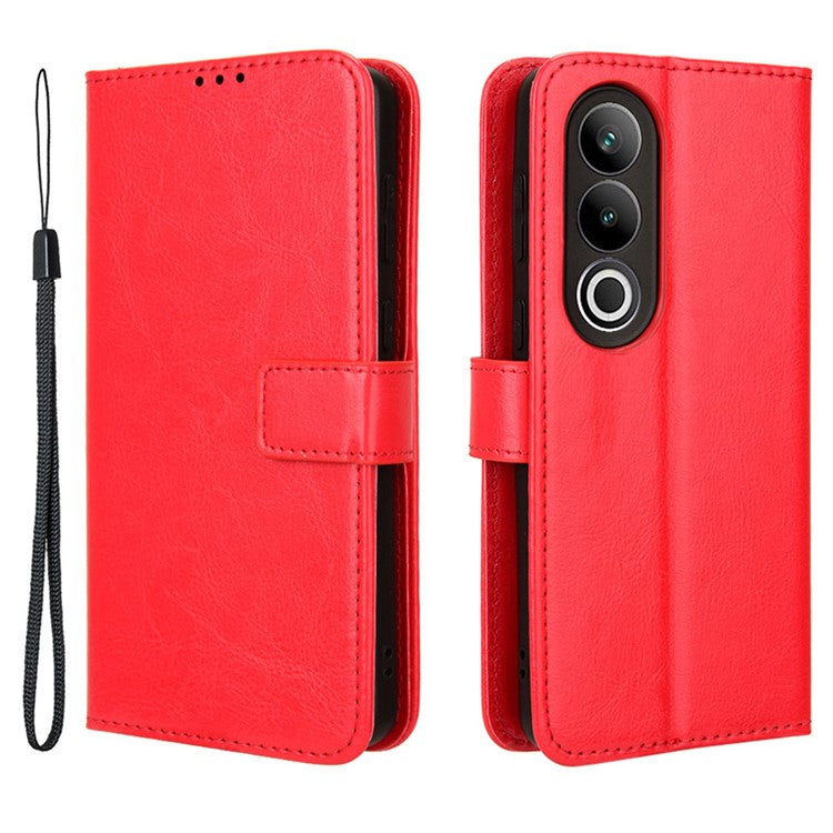 For OnePlus Nord CE4 5G / Oppo K12 Magnetic Phone Case Folio Stand Crazy Horse Texture Cover - Red