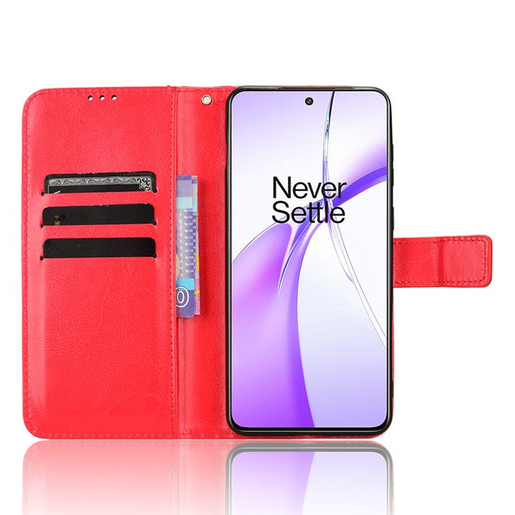 For OnePlus Nord CE4 5G / Oppo K12 Magnetic Phone Case Folio Stand Crazy Horse Texture Cover - Red