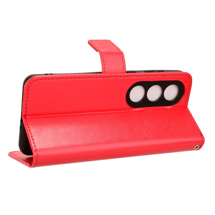 For OnePlus Nord CE4 5G / Oppo K12 Magnetic Phone Case Folio Stand Crazy Horse Texture Cover - Red