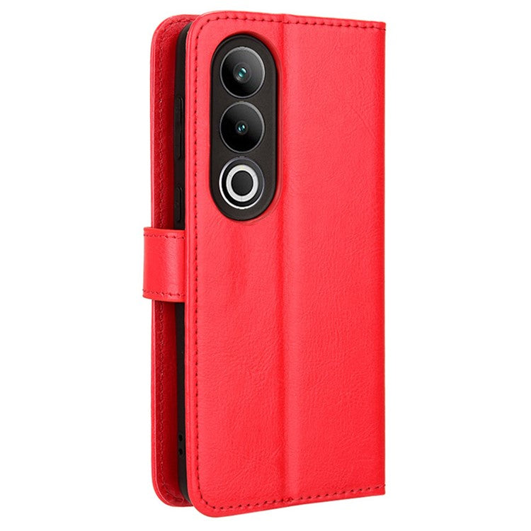 For OnePlus Nord CE4 5G / Oppo K12 Magnetic Phone Case Folio Stand Crazy Horse Texture Cover - Red
