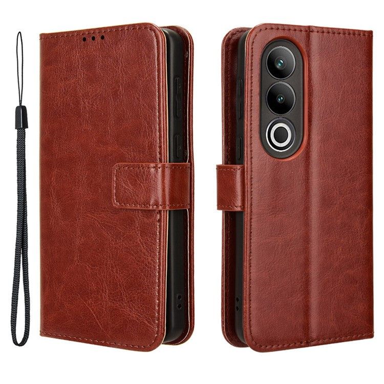 For OnePlus Nord CE4 5G / Oppo K12 Magnetic Phone Case Folio Stand Crazy Horse Texture Cover - Brown