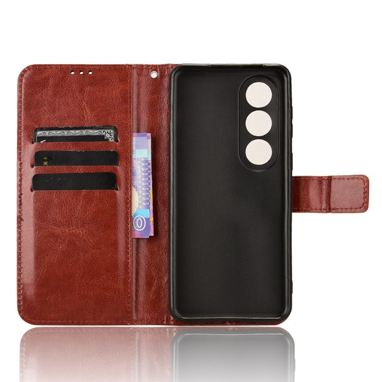 For OnePlus Nord CE4 5G / Oppo K12 Magnetic Phone Case Folio Stand Crazy Horse Texture Cover - Brown