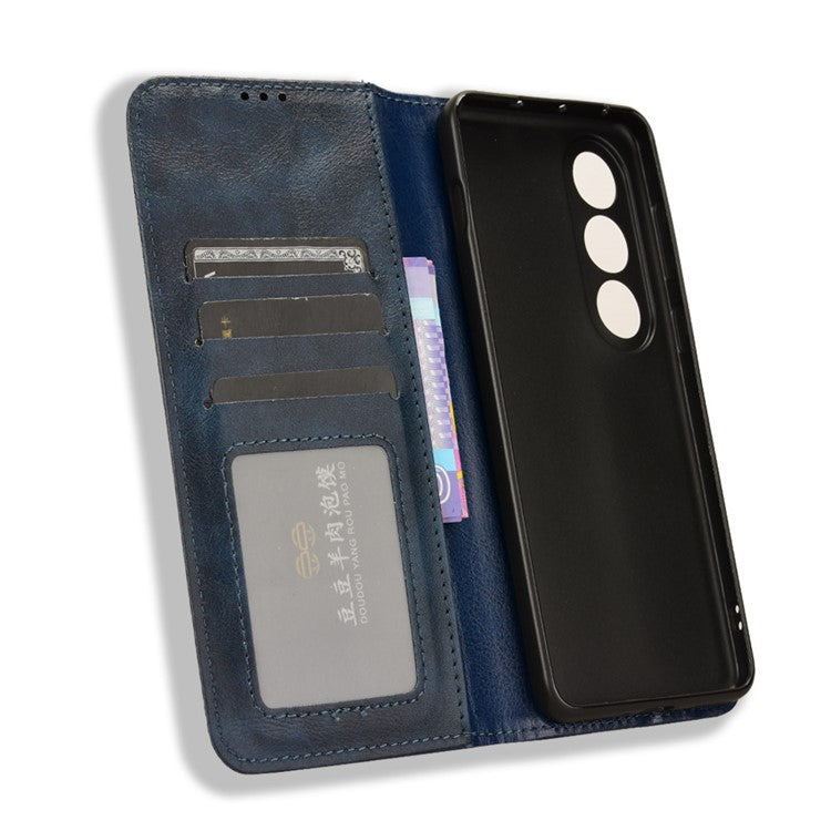 For OnePlus Nord CE4 5G / Oppo K12 Wallet Case Magnetic Closing Retro Leather Phone Cover - Blue