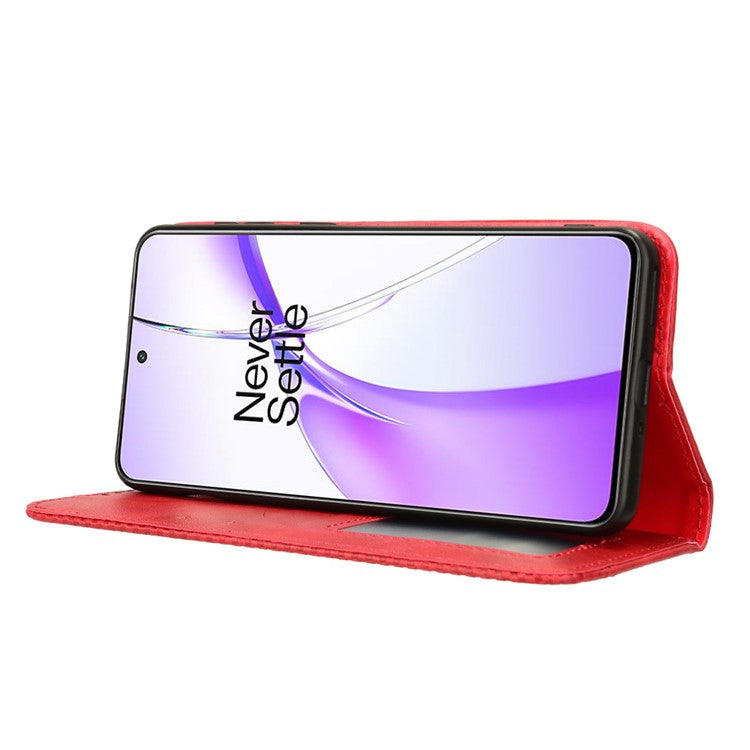 For OnePlus Nord CE4 5G / Oppo K12 Wallet Case Magnetic Closing Retro Leather Phone Cover - Red