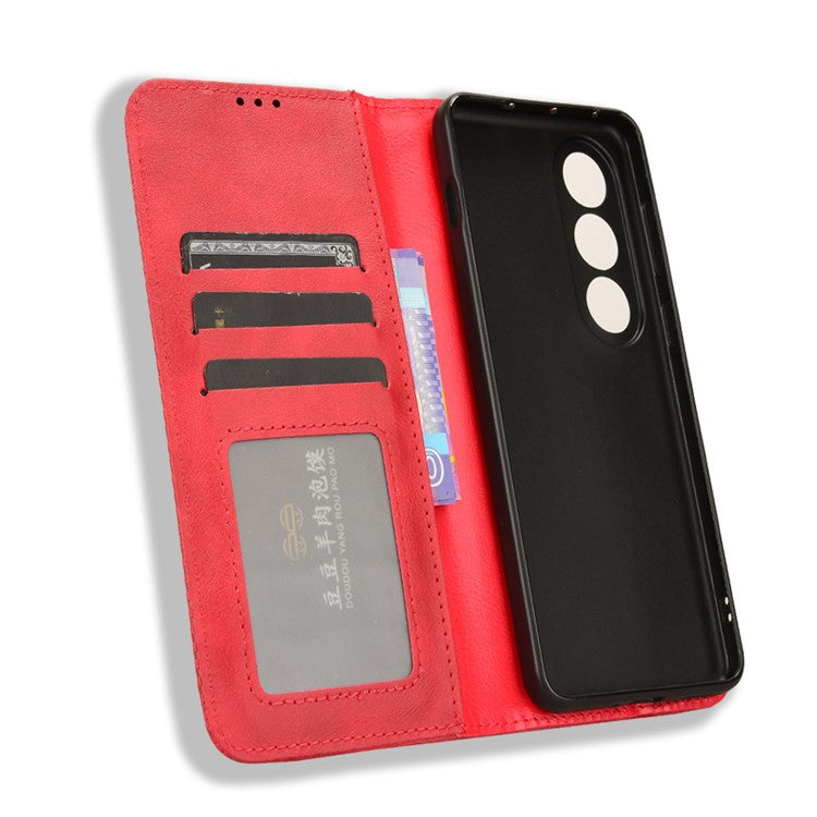 For OnePlus Nord CE4 5G / Oppo K12 Wallet Case Magnetic Closing Retro Leather Phone Cover - Red