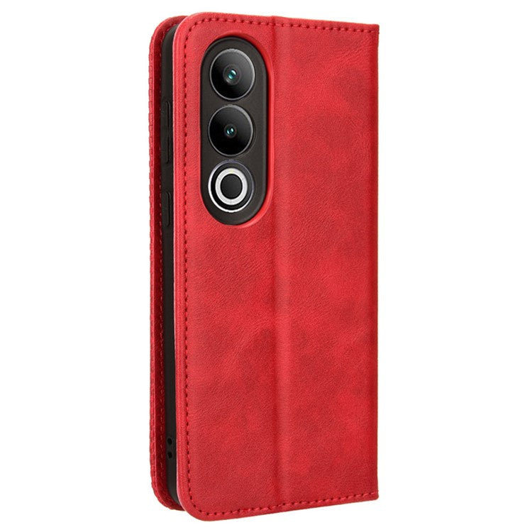 For OnePlus Nord CE4 5G / Oppo K12 Wallet Case Magnetic Closing Retro Leather Phone Cover - Red