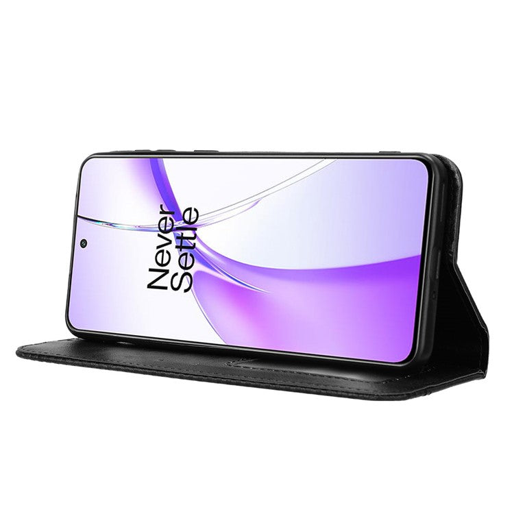 For OnePlus Nord CE4 5G / Oppo K12 Wallet Case Magnetic Closing Retro Leather Phone Cover - Black