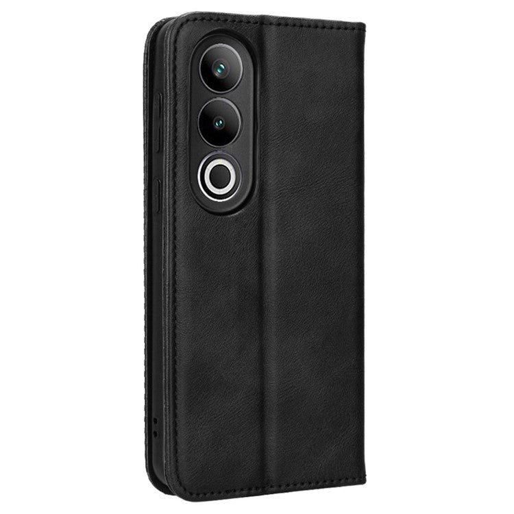 For OnePlus Nord CE4 5G / Oppo K12 Wallet Case Magnetic Closing Retro Leather Phone Cover - Black