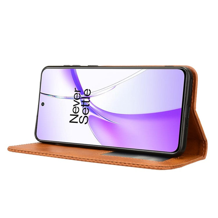 For OnePlus Nord CE4 5G / Oppo K12 Wallet Case Magnetic Closing Retro Leather Phone Cover - Brown