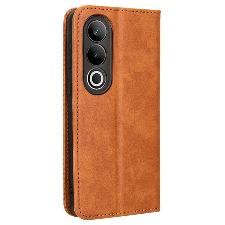 For OnePlus Nord CE4 5G / Oppo K12 Wallet Case Magnetic Closing Retro Leather Phone Cover - Brown