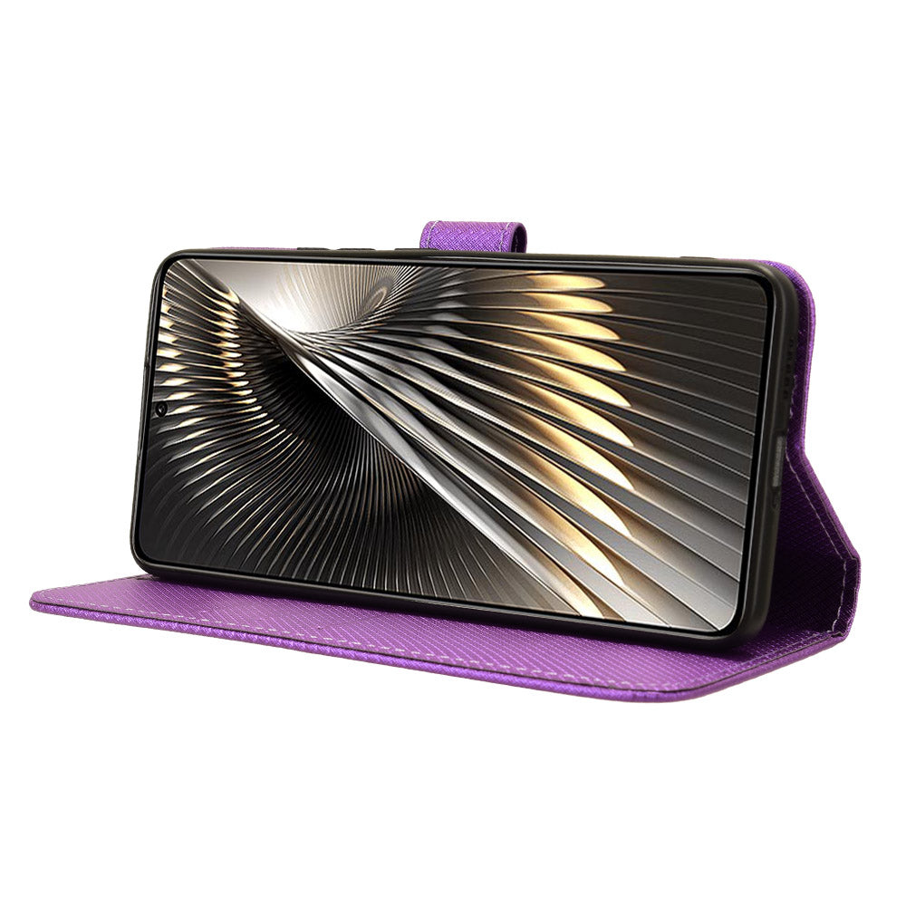For Xiaomi Redmi Turbo 3 5G Case Diamond Texture Foldable Stand Phone Cover with Hand Strap - Purple