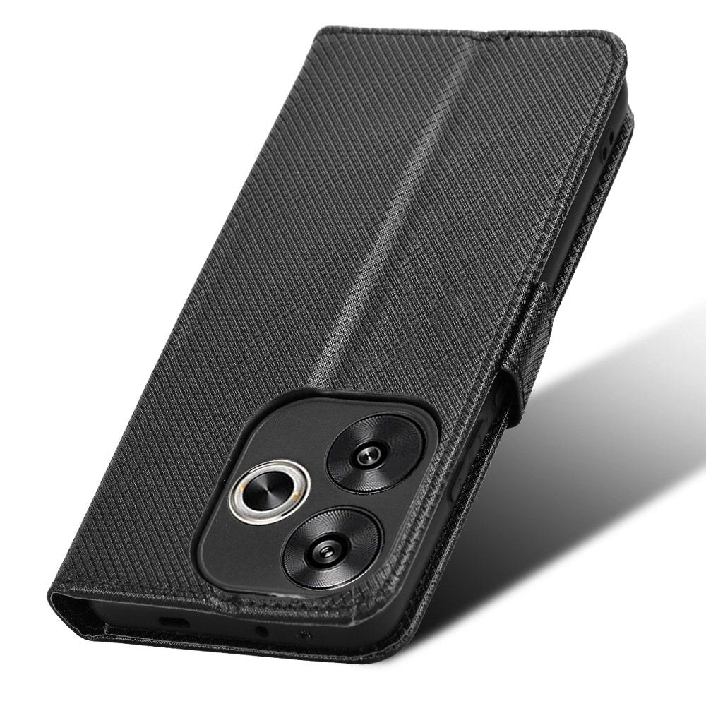 For Xiaomi Redmi Turbo 3 5G Case Diamond Texture Foldable Stand Phone Cover with Hand Strap - Black
