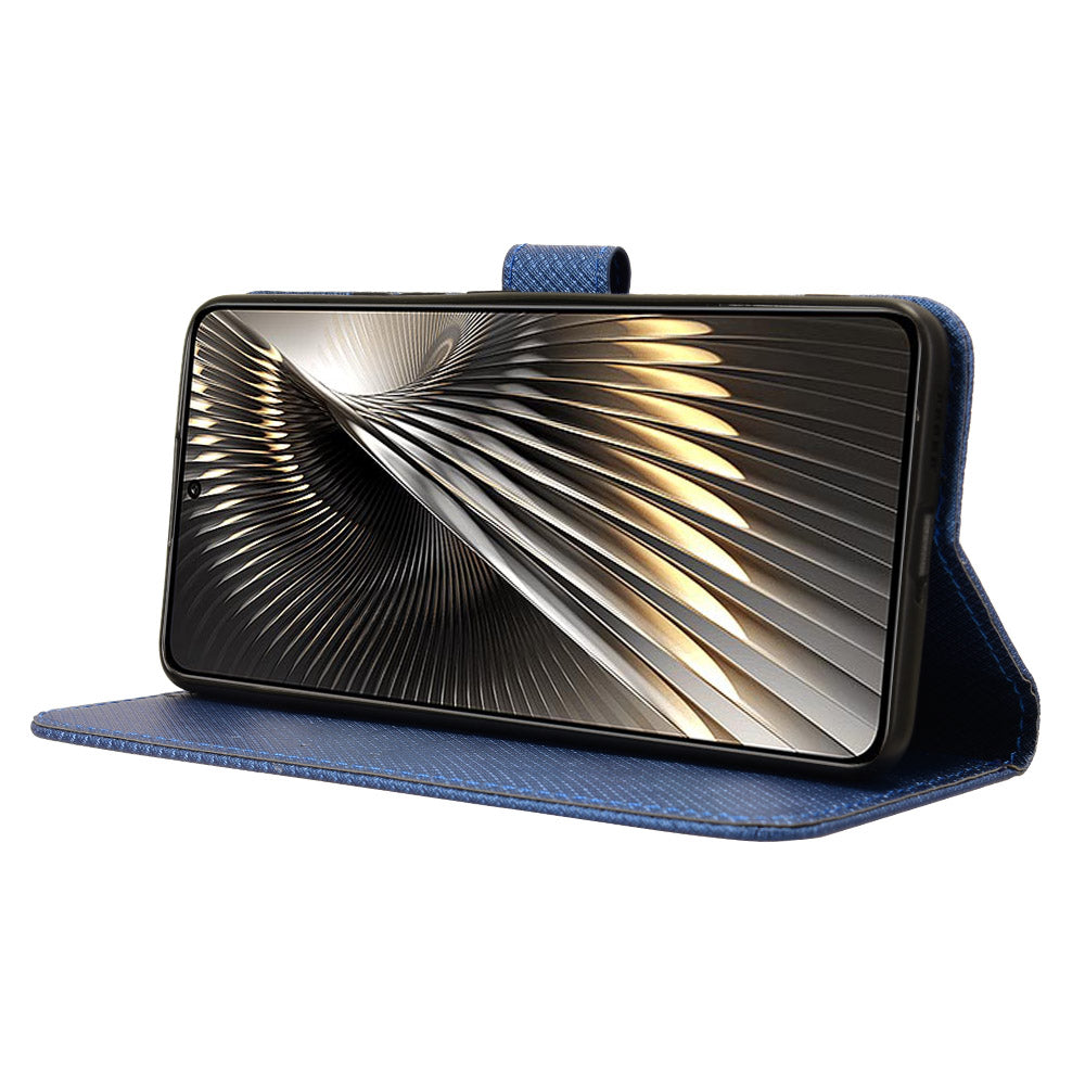 For Xiaomi Redmi Turbo 3 5G Case Diamond Texture Foldable Stand Phone Cover with Hand Strap - Blue