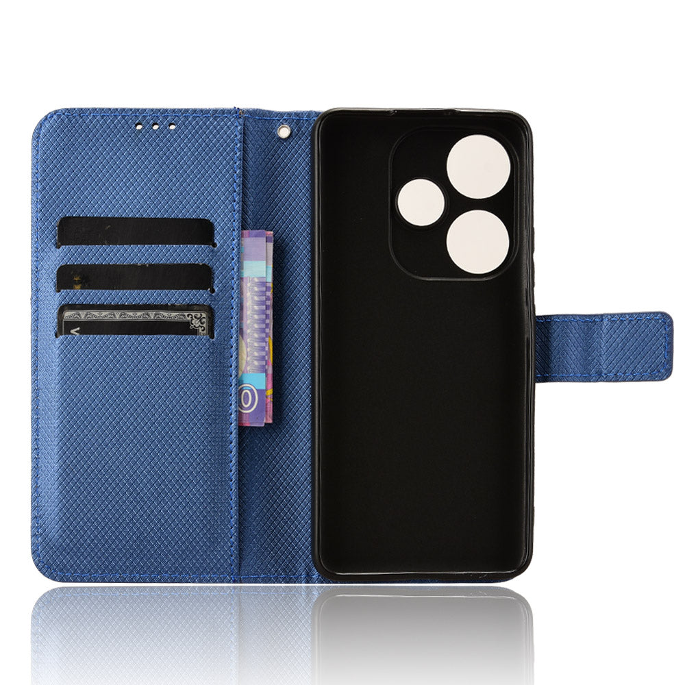 For Xiaomi Redmi Turbo 3 5G Case Diamond Texture Foldable Stand Phone Cover with Hand Strap - Blue