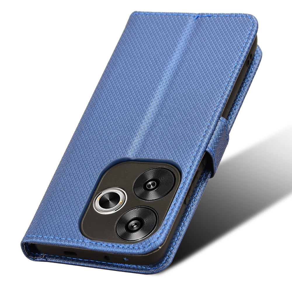 For Xiaomi Redmi Turbo 3 5G Case Diamond Texture Foldable Stand Phone Cover with Hand Strap - Blue