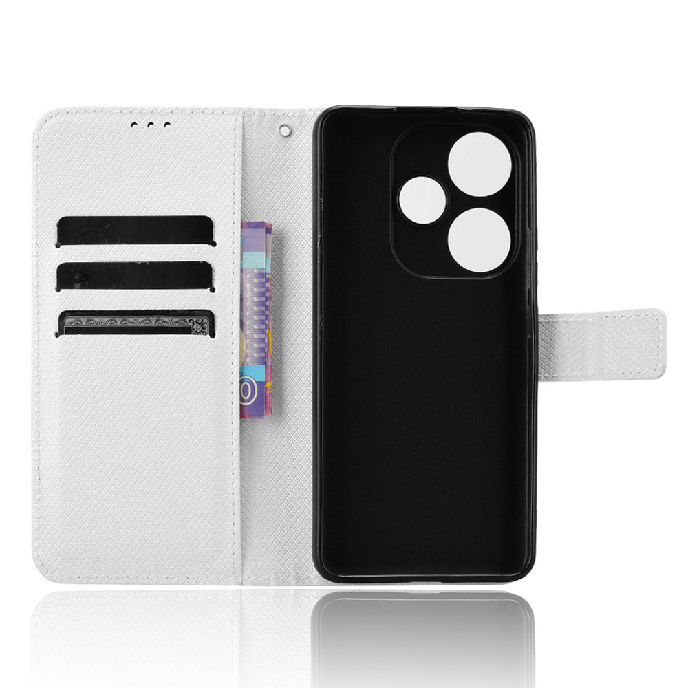 For Xiaomi Redmi Turbo 3 5G Case Diamond Texture Foldable Stand Phone Cover with Hand Strap - White