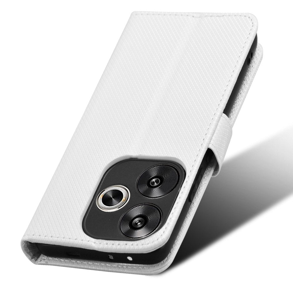 For Xiaomi Redmi Turbo 3 5G Case Diamond Texture Foldable Stand Phone Cover with Hand Strap - White