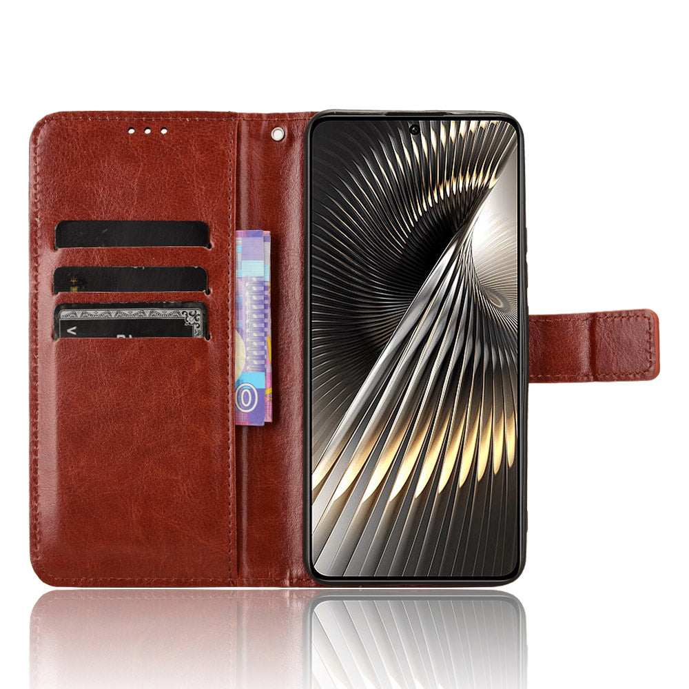 For Xiaomi Redmi Turbo 3 5G Case with Wrist Strap Crazy Horse Texture Magnetic Clasp Phone Cover - Brown