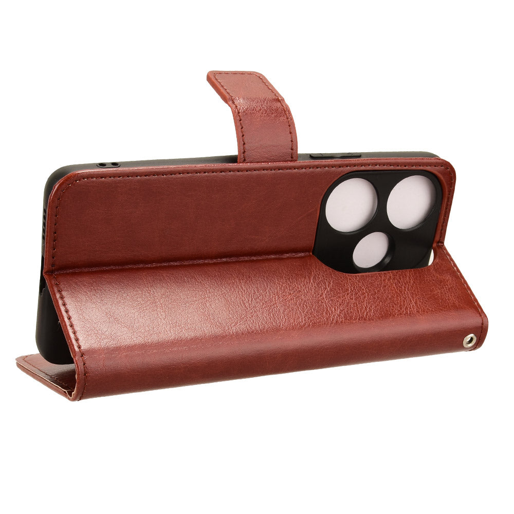 For Xiaomi Redmi Turbo 3 5G Case with Wrist Strap Crazy Horse Texture Magnetic Clasp Phone Cover - Brown
