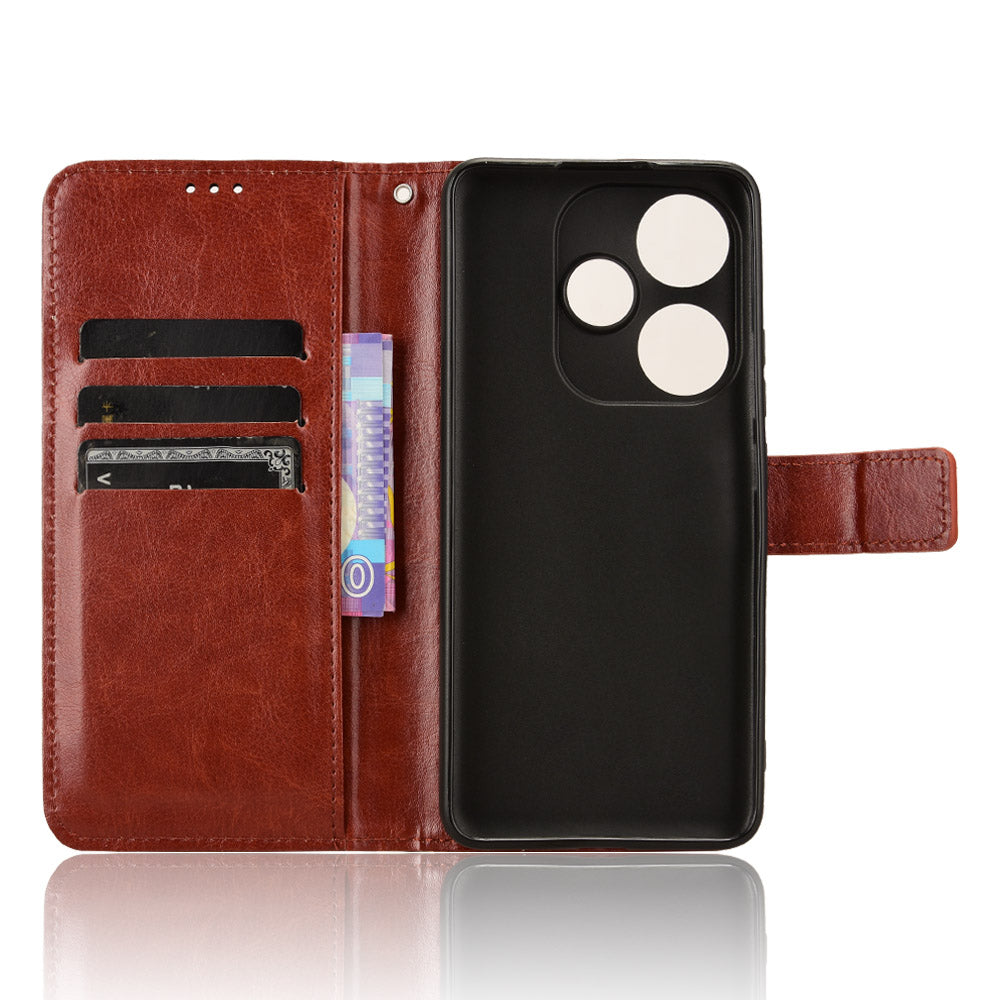 For Xiaomi Redmi Turbo 3 5G Case with Wrist Strap Crazy Horse Texture Magnetic Clasp Phone Cover - Brown